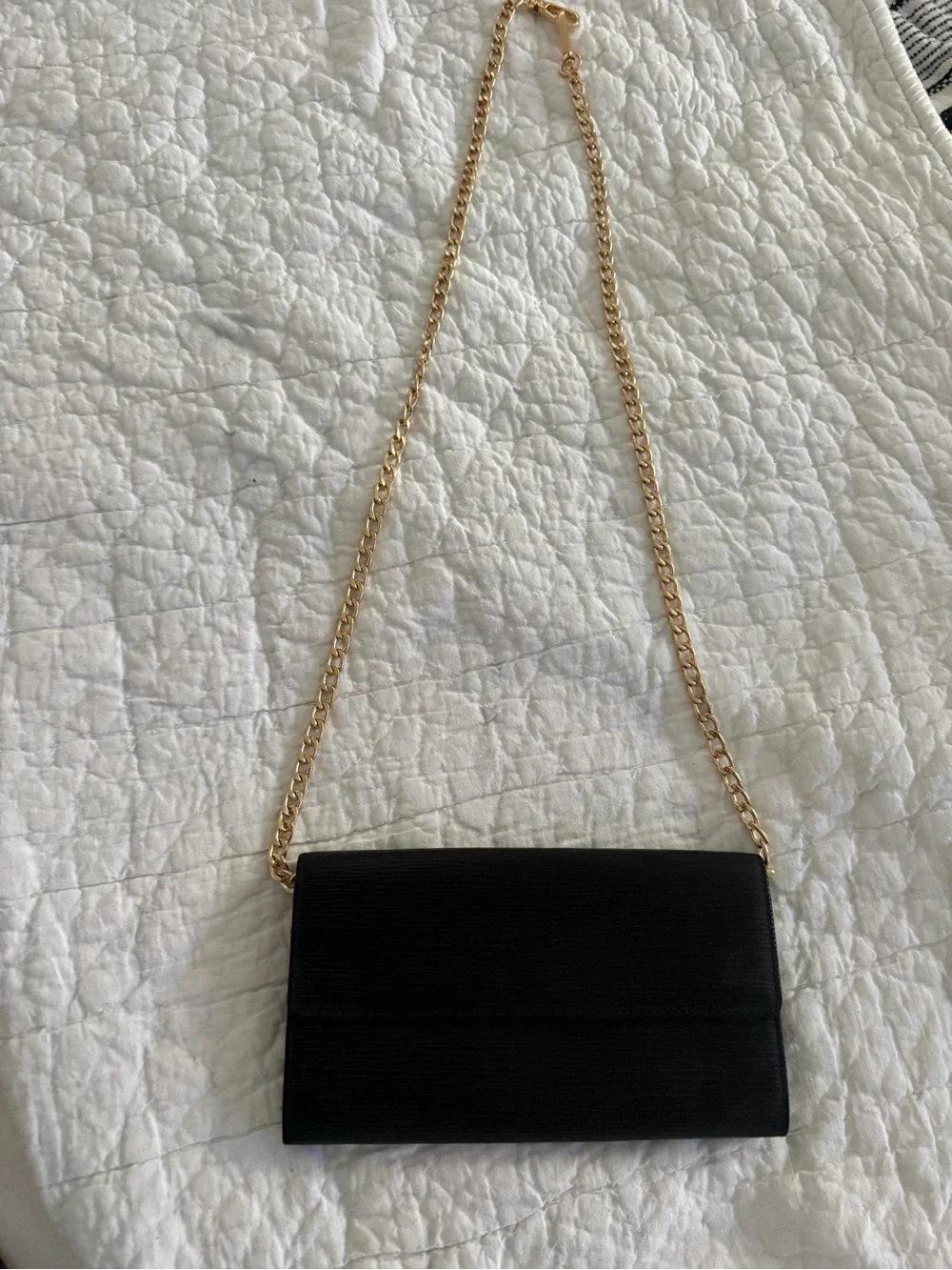Louis Vuitton Black Epi wallet with Gold Chain